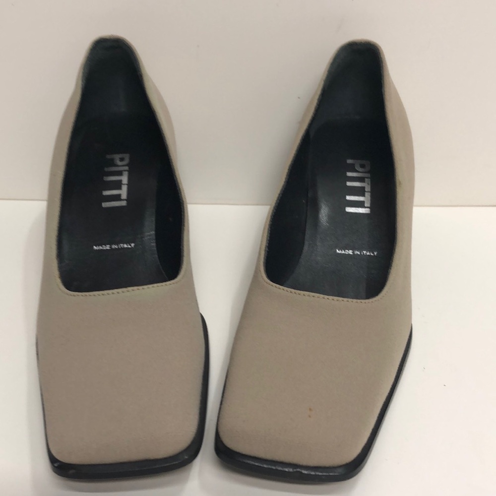 Pitti Made in Italy Beige Gabardine Mid Heel Pump